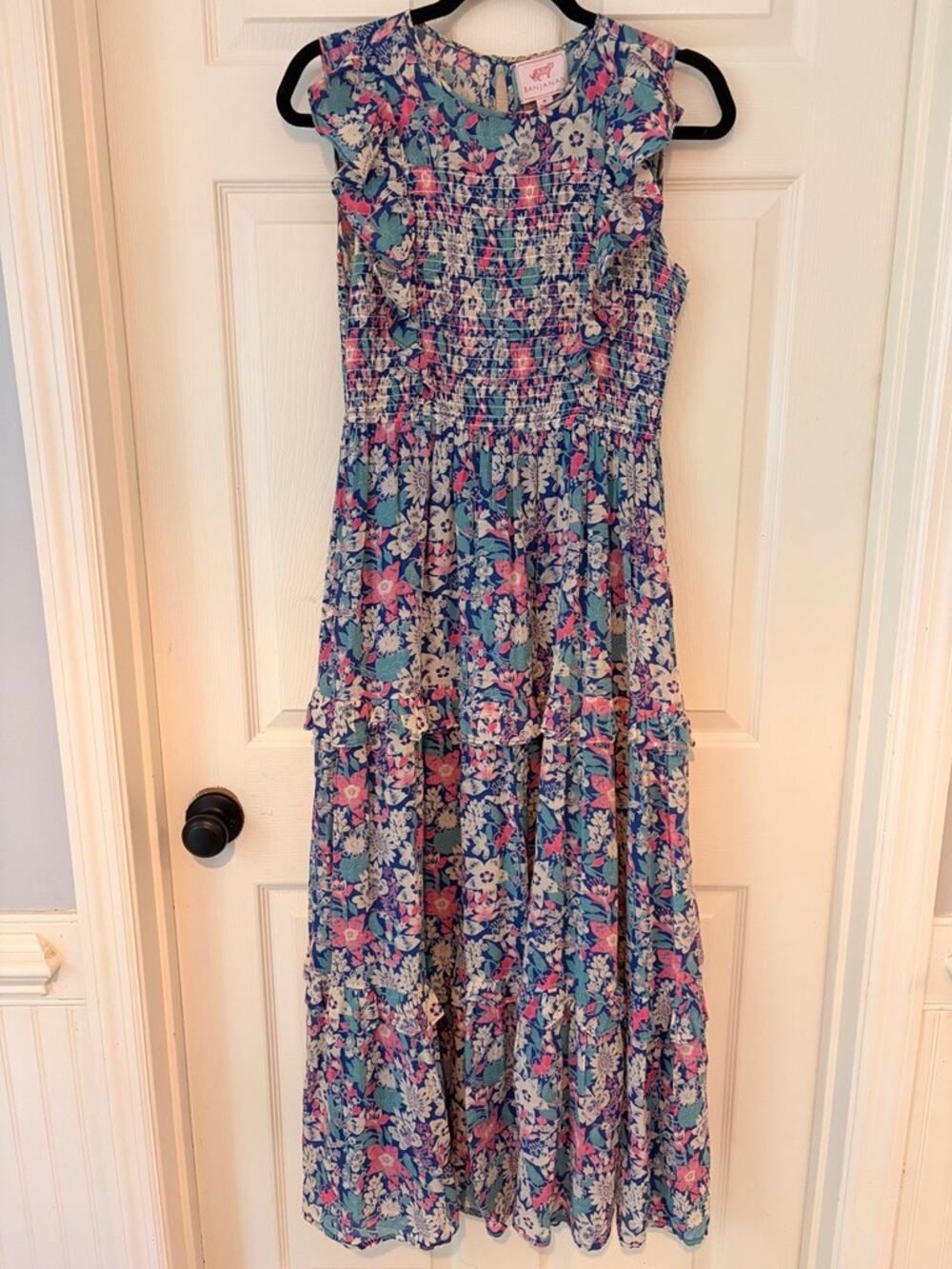 Banjanan Floral Smocked Tiered Maxi Dress M Cotton Boho